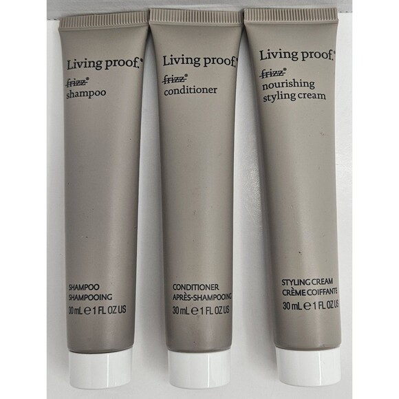 LIVING PROOF No FRIZZ Travel Set 3pc 1 OZ Styling Cream Shampoo Conditioner New - Picture 1 of 2